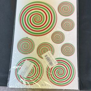 Festive Spiral Party Stickers - nine full sheets of stickers Red, Green, White